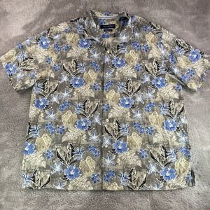 Tommy Bahama 100% Silk Hawaiian Shirt XXL Blue Floral Camp Aloha Original Fit